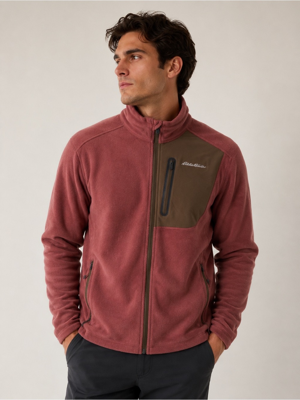 Eddie Bauer First Ascent Cloud Layer Full Zip Fleece Jacket Cognac Men’s Medium